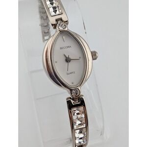 Becora Rhinestone Watch Women 18mm Case 6" Silver Band- New‎ Battery